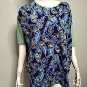 LuLaRoe Irma size XS‎ Peacock Print Blue